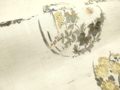 平和屋着物＊夏物　染色作家　桐山紫香　手描き　九寸名古屋帯　四季花丸文　正絹　逸品　DABF0453ea