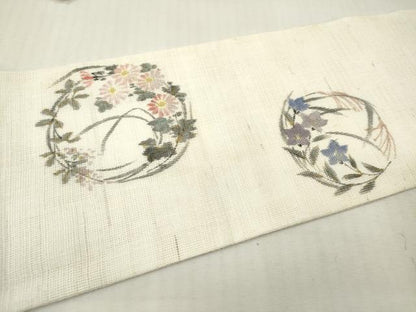 平和屋着物＊夏物　染色作家　桐山紫香　手描き　九寸名古屋帯　四季花丸文　正絹　逸品　DABF0453ea