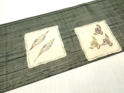 平和屋着物＊夏物　九寸名古屋帯　紬地　型染　花鳥風月　正絹　逸品　DABF0454ea