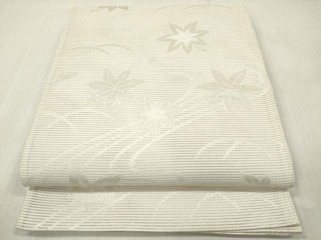 平和屋着物＊夏物　六通柄袋帯　流水芝楓文　生成り色　正絹　逸品　DABF0462ea