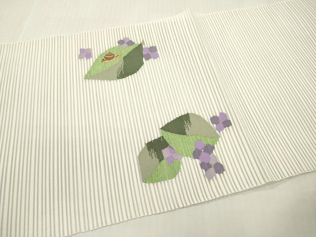 平和屋着物＊夏物　八寸名古屋帯　絽綴れ　紫陽花　アジサイ　蝸牛　カタツムリ　逸品　DABF0467ea