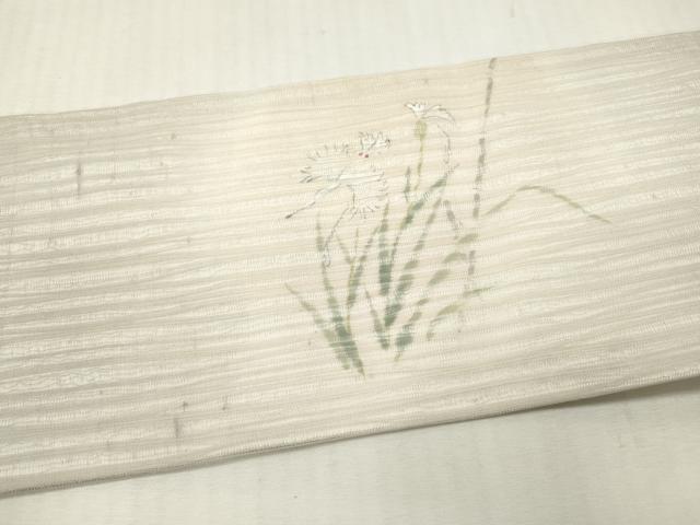 平和屋着物＊夏物　九寸名古屋帯　手描き　草花文　正絹　逸品　未使用　DABF0470ea