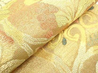 平和屋着物▽創業280年　誉田屋源兵衛　六通柄袋帯　スリーシーズン　春夏秋　葡萄唐草文　純金　正絹　逸品　DABF0471ea