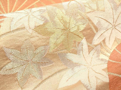 平和屋着物＊夏物　六通柄袋帯　扇面萩楓文　金銀糸　正絹　逸品　DABF0484ea