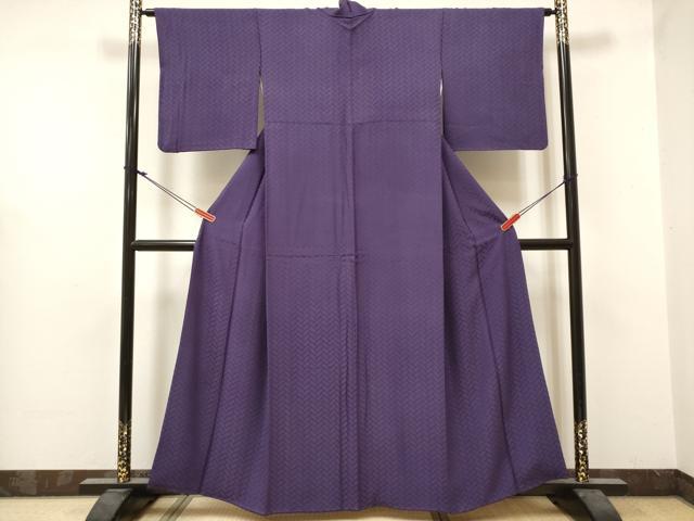 平和屋着物■上質な色無地　桧垣地紋　深紫色　正絹　逸品　DABF0491ea