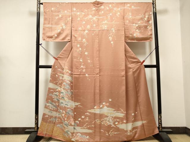 平和屋着物■訪問着　枝垂れ桜　楽器花松文　金彩　正絹　逸品　DABF0494ea