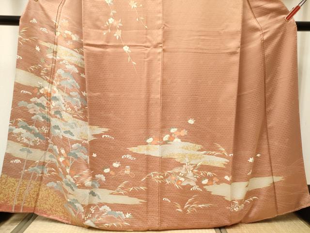 平和屋着物■訪問着　枝垂れ桜　楽器花松文　金彩　正絹　逸品　DABF0494ea