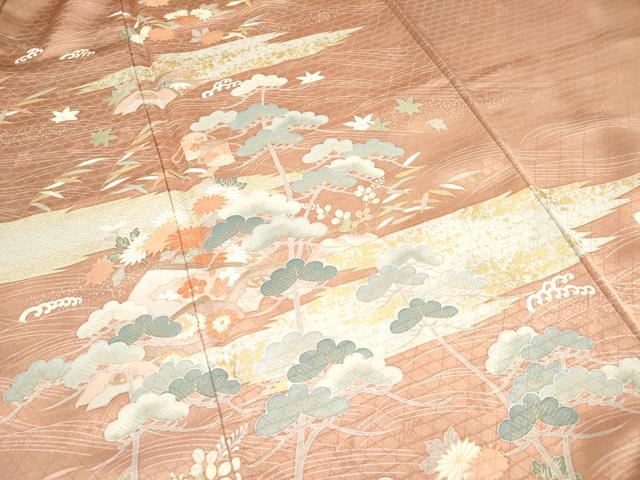 平和屋着物■訪問着　枝垂れ桜　楽器花松文　金彩　正絹　逸品　DABF0494ea