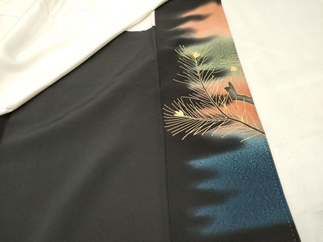 平和屋着物■豪華黒留袖　作家物　駒刺繍　飛鳥松葉文　暈し染め　金彩　正絹　逸品　DABF0495ea
