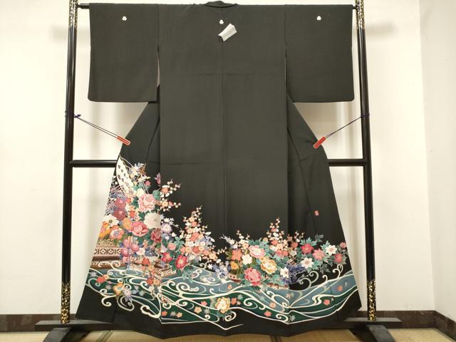 平和屋着物■豪華黒留袖　友禅　作家物　立波花船文　正絹　逸品　DABF0496ea
