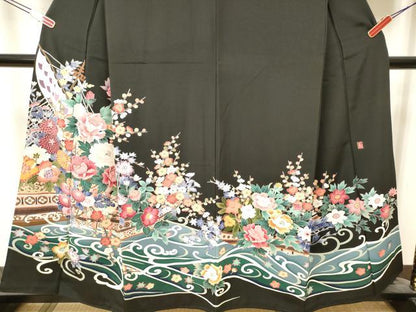平和屋着物■豪華黒留袖　友禅　作家物　立波花船文　正絹　逸品　DABF0496ea
