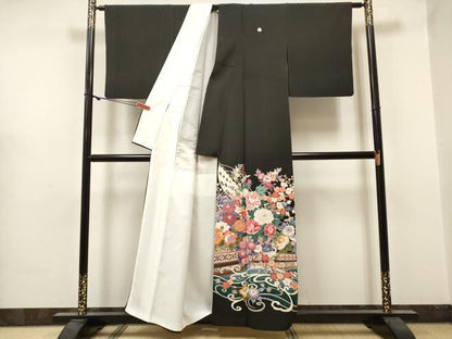 平和屋着物■豪華黒留袖　友禅　作家物　立波花船文　正絹　逸品　DABF0496ea