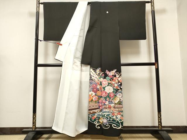 平和屋着物■豪華黒留袖　友禅　作家物　立波花船文　正絹　逸品　DABF0496ea