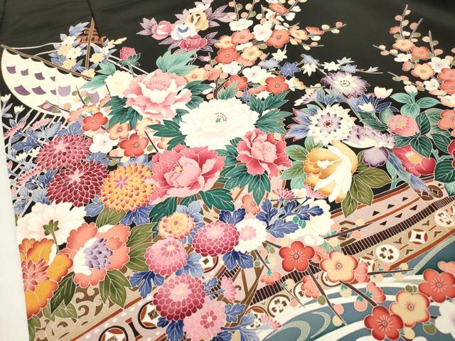 平和屋着物■豪華黒留袖　友禅　作家物　立波花船文　正絹　逸品　DABF0496ea