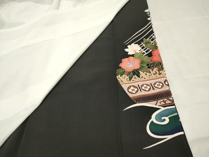 平和屋着物■豪華黒留袖　友禅　作家物　立波花船文　正絹　逸品　DABF0496ea