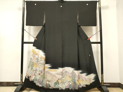 平和屋着物■豪華黒留袖　作家物　樹林風景文　暈し染め　金彩　正絹　逸品　DABF0497ea