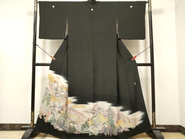 平和屋着物■豪華黒留袖　作家物　樹林風景文　暈し染め　金彩　正絹　逸品　DABF0497ea