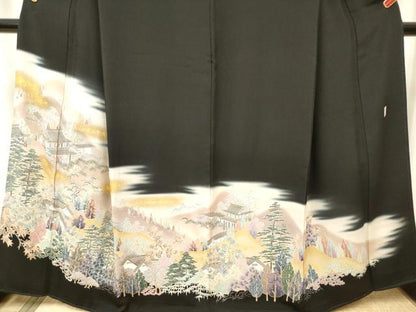 平和屋着物■豪華黒留袖　作家物　樹林風景文　暈し染め　金彩　正絹　逸品　DABF0497ea