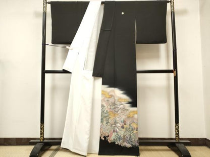 平和屋着物■豪華黒留袖　作家物　樹林風景文　暈し染め　金彩　正絹　逸品　DABF0497ea