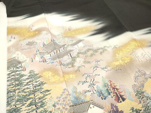 平和屋着物■豪華黒留袖　作家物　樹林風景文　暈し染め　金彩　正絹　逸品　DABF0497ea