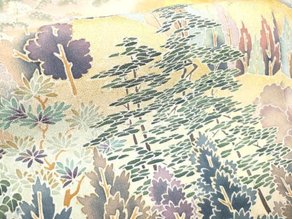 平和屋着物■豪華黒留袖　作家物　樹林風景文　暈し染め　金彩　正絹　逸品　DABF0497ea