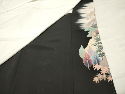 平和屋着物■豪華黒留袖　作家物　樹林風景文　暈し染め　金彩　正絹　逸品　DABF0497ea