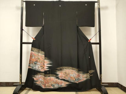 平和屋着物■豪華黒留袖　作家物　駒刺繍　山車　扇面花松文　暈し染め　金彩　正絹　逸品　DABF0498ea