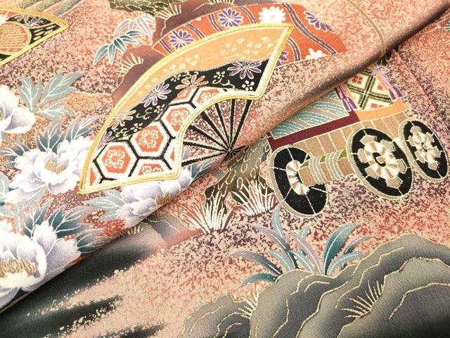 平和屋着物■豪華黒留袖　作家物　駒刺繍　山車　扇面花松文　暈し染め　金彩　正絹　逸品　DABF0498ea