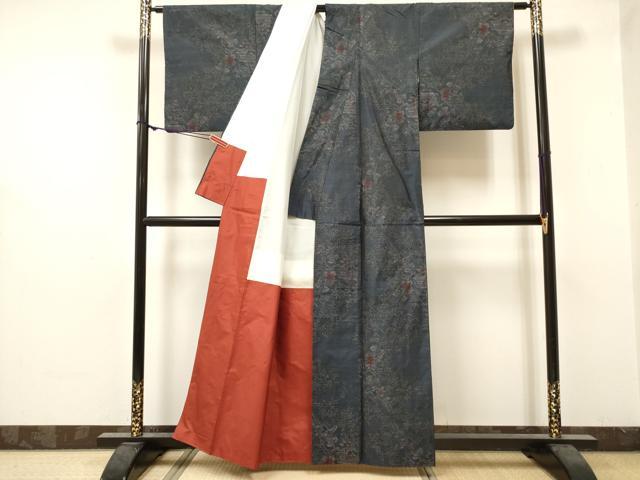 平和屋着物■本場大島紬　風景枝花文　正絹　逸品　DABF0500ea
