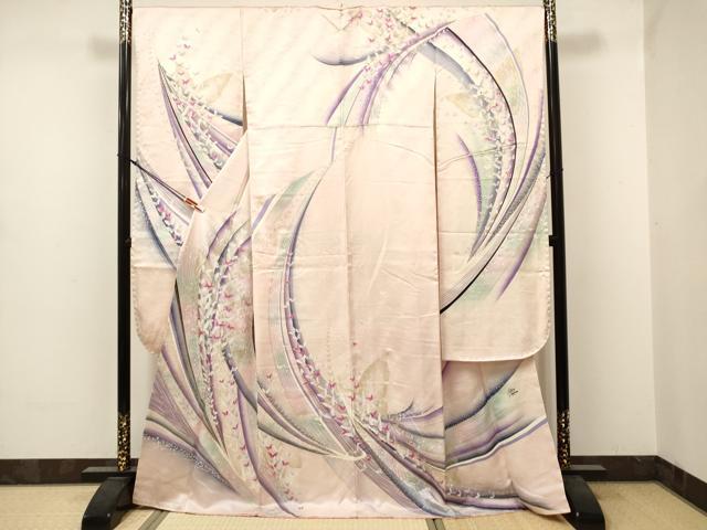 平和屋着物■豪華振袖　リチャード・クレイダーマン　孔雀舞蝶文　金彩　正絹　逸品　DABF0503ea