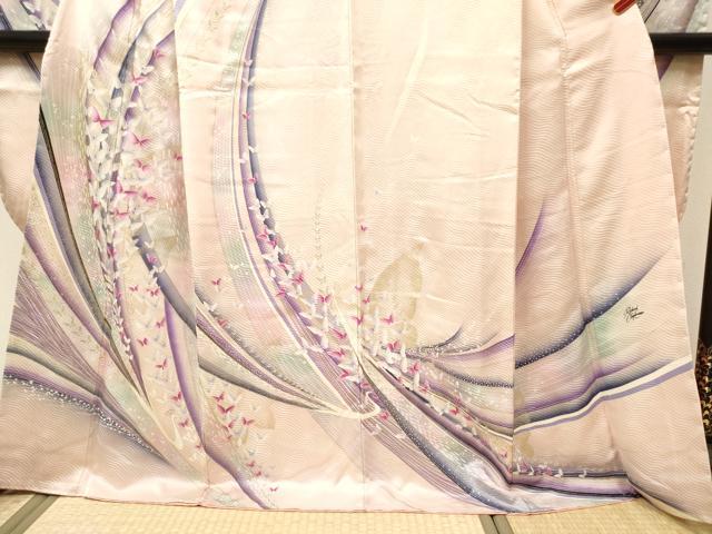 平和屋着物■豪華振袖　リチャード・クレイダーマン　孔雀舞蝶文　金彩　正絹　逸品　DABF0503ea