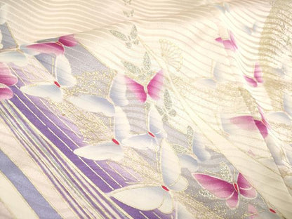 平和屋着物■豪華振袖　リチャード・クレイダーマン　孔雀舞蝶文　金彩　正絹　逸品　DABF0503ea