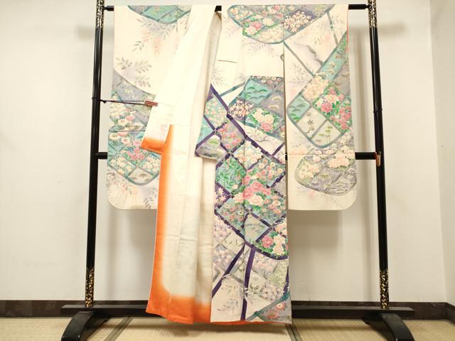 平和屋着物■豪華振袖　竹垣花蝶文　松竹梅　暈し染め　金彩　正絹　逸品　DABF0504ea