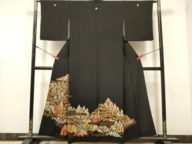 平和屋着物■豪華黒留袖　樹林風景文　金彩　正絹　逸品　DABF0507ea