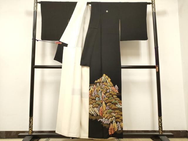 平和屋着物■豪華黒留袖　樹林風景文　金彩　正絹　逸品　DABF0507ea