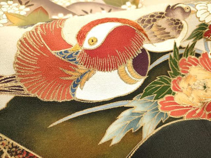 平和屋着物■豪華黒留袖　衣輪　刺繍　地紙重ね　鴛鴦花文　金彩　正絹　逸品　DABF0508ea