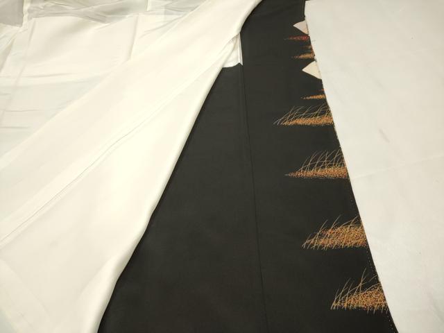 平和屋着物■豪華黒留袖　衣輪　刺繍　地紙重ね　鴛鴦花文　金彩　正絹　逸品　DABF0508ea