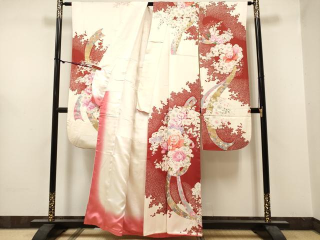 平和屋着物■豪華振袖　薔薇　バラ　熨斗花文　金彩　正絹　逸品　DABF0510ea