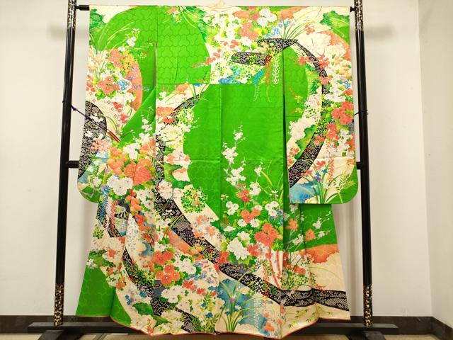 平和屋着物■豪華振袖　駒刺繍　花車飾花文　御簾　金彩　正絹　逸品　DABF0512ea