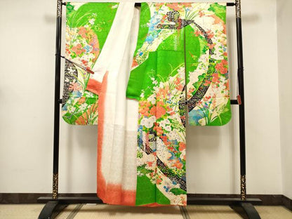平和屋着物■豪華振袖　駒刺繍　花車飾花文　御簾　金彩　正絹　逸品　DABF0512ea