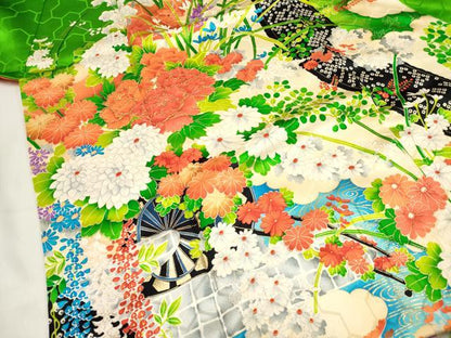 平和屋着物■豪華振袖　駒刺繍　花車飾花文　御簾　金彩　正絹　逸品　DABF0512ea