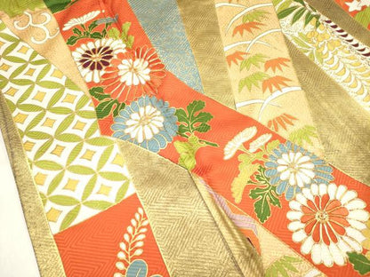 平和屋着物■豪華振袖　駒刺繍　吉祥花松文　金彩　正絹　逸品　DABF0517ea