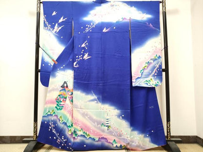 平和屋着物■絵本作家　永田萌　振袖　舞桜　女人舞蝶風景文　暈し染め　正絹　逸品　DABF0519ea