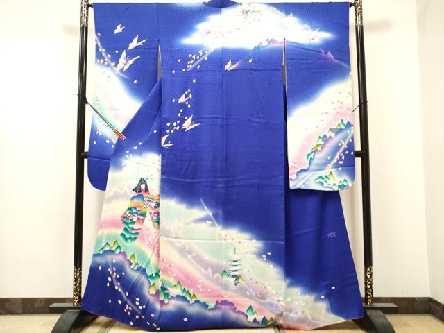 平和屋着物■絵本作家　永田萌　振袖　舞桜　女人舞蝶風景文　暈し染め　正絹　逸品　DABF0519ea