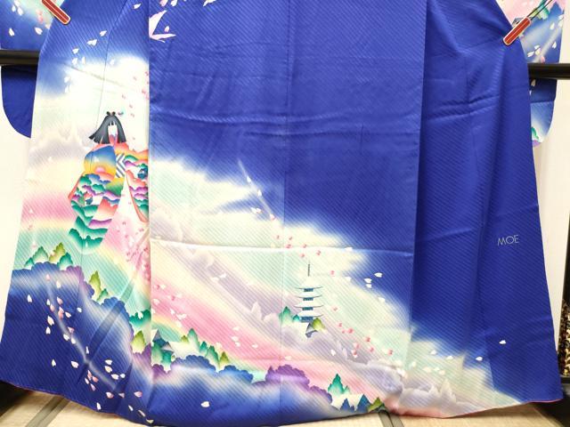 平和屋着物■絵本作家　永田萌　振袖　舞桜　女人舞蝶風景文　暈し染め　正絹　逸品　DABF0519ea