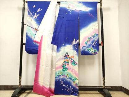 平和屋着物■絵本作家　永田萌　振袖　舞桜　女人舞蝶風景文　暈し染め　正絹　逸品　DABF0519ea