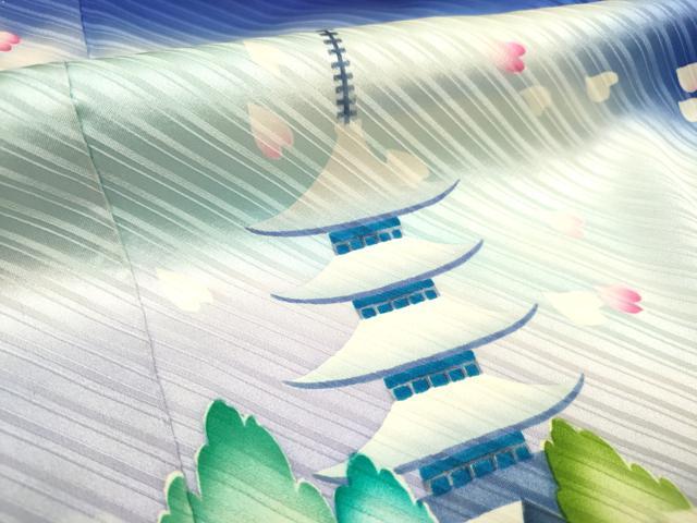 平和屋着物■絵本作家　永田萌　振袖　舞桜　女人舞蝶風景文　暈し染め　正絹　逸品　DABF0519ea