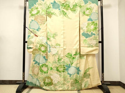 平和屋着物■豪華振袖　駒刺繍　絞り　牡丹桐花文　金彩　正絹　逸品　DABF0520ea