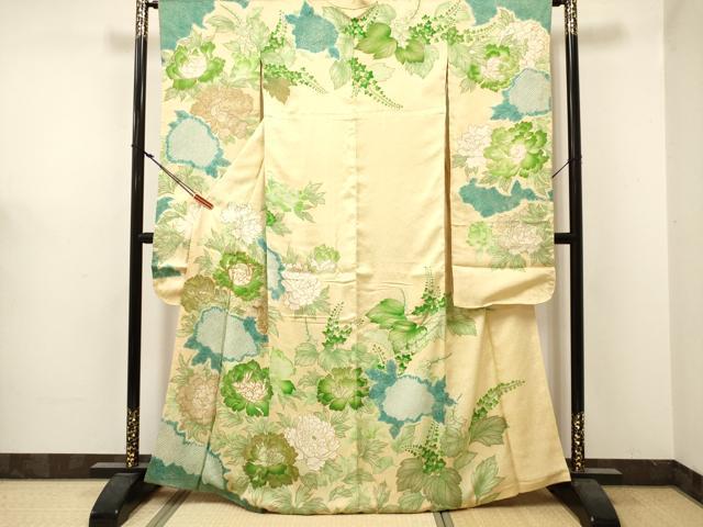 平和屋着物■豪華振袖　駒刺繍　絞り　牡丹桐花文　金彩　正絹　逸品　DABF0520ea