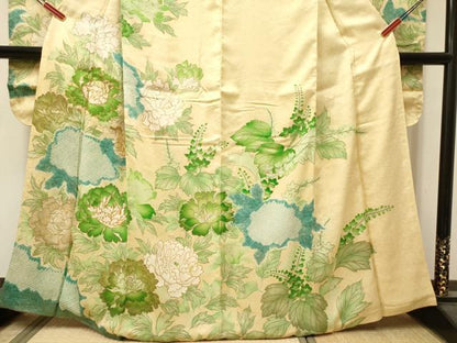 平和屋着物■豪華振袖　駒刺繍　絞り　牡丹桐花文　金彩　正絹　逸品　DABF0520ea